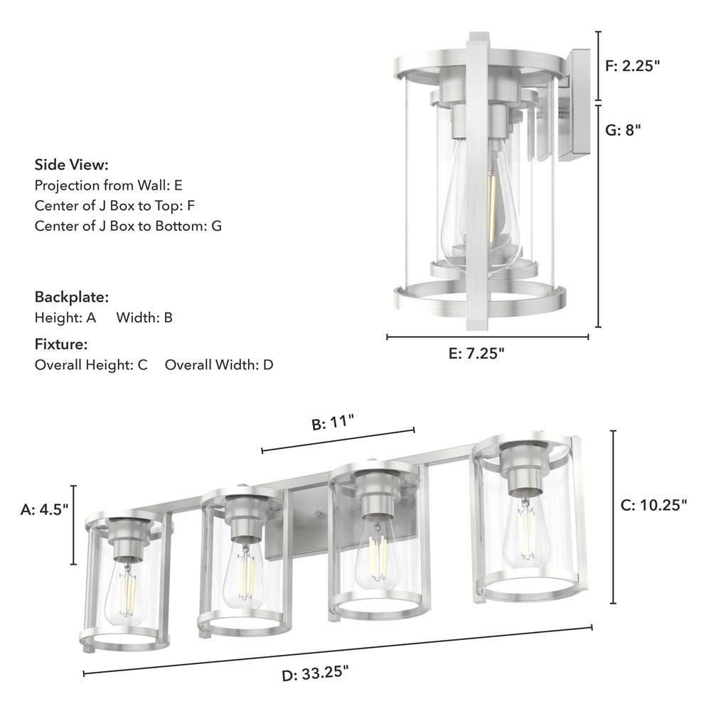 Hunter 48010 Brushed Nickel Astwood Brushed Nickel With Clear Glass 4 Light Vanity Wall Light Fixture Image 3