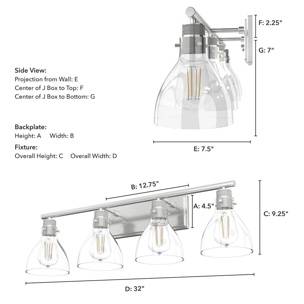 Hunter 48040 Brushed Nickel Van Nuys Brushed Nickel With Clear Glass 4 Light Vanity Wall Light Fixture Image 3
