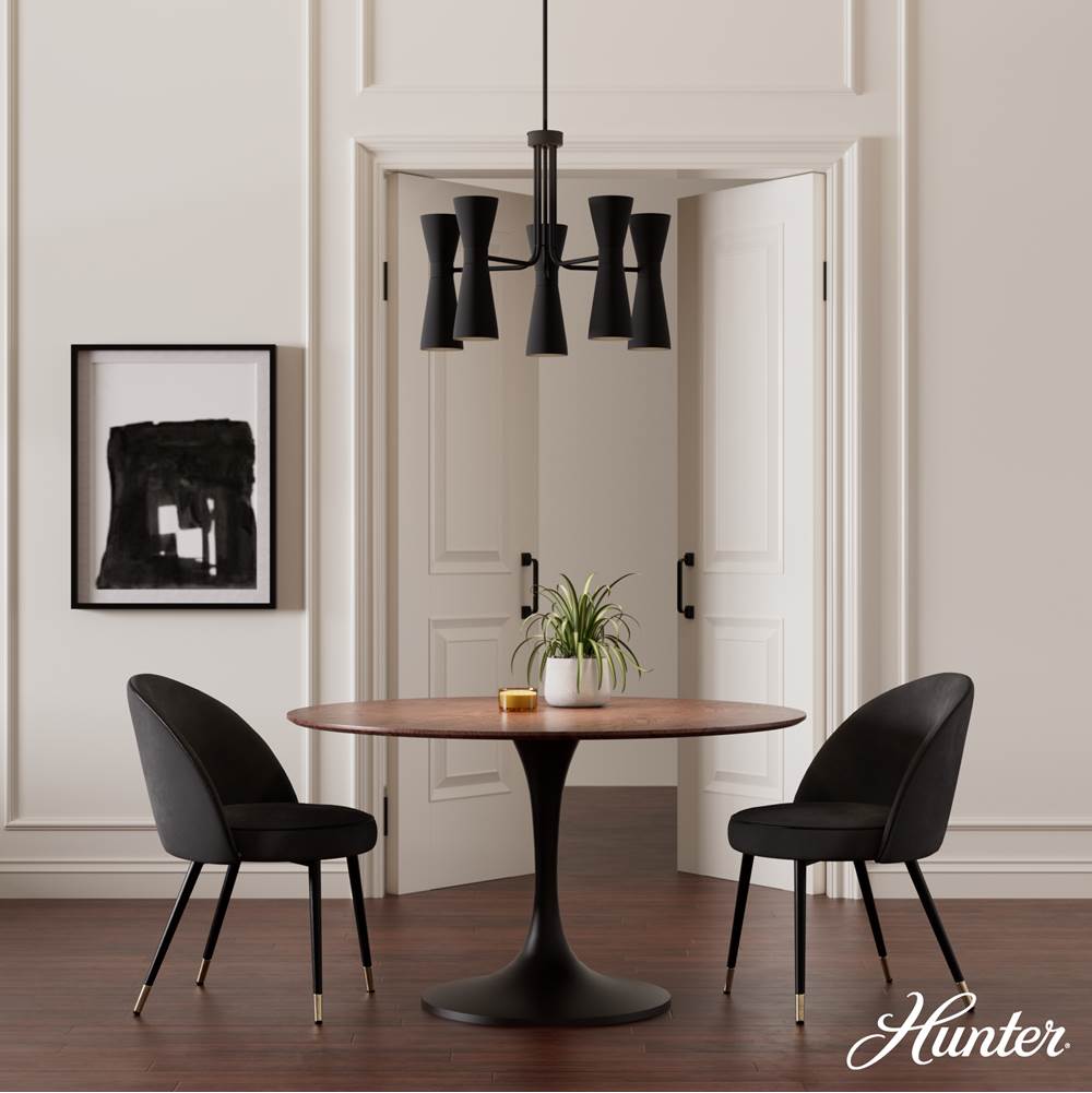 Hunter 19896 Flat Matte Black Hunter Zola Flat Matte Black 10 Light Chandelier Ceiling Light Fixture Image 6