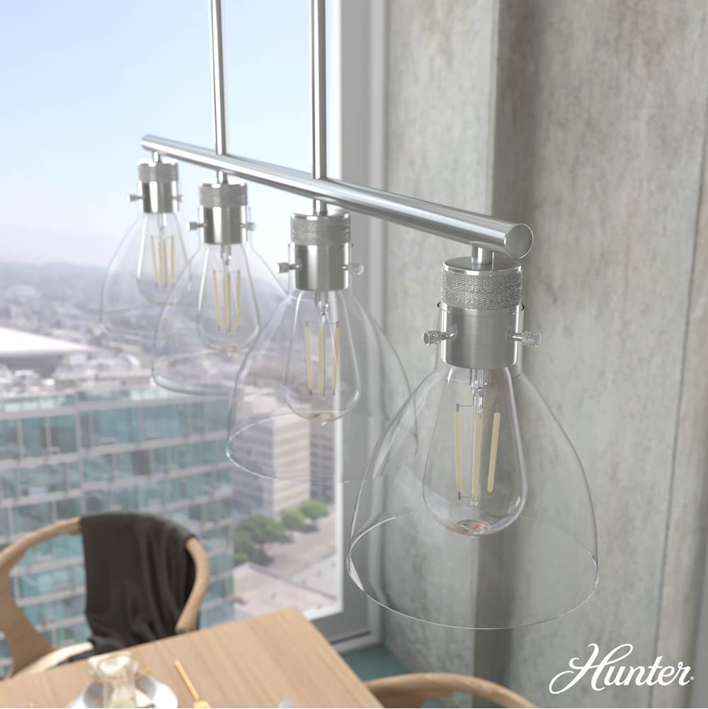 Hunter 48038 Brushed Nickel Van Nuys Brushed Nickel With Clear Glass 4 Light Chandelier Ceiling Light Fixture Image 5