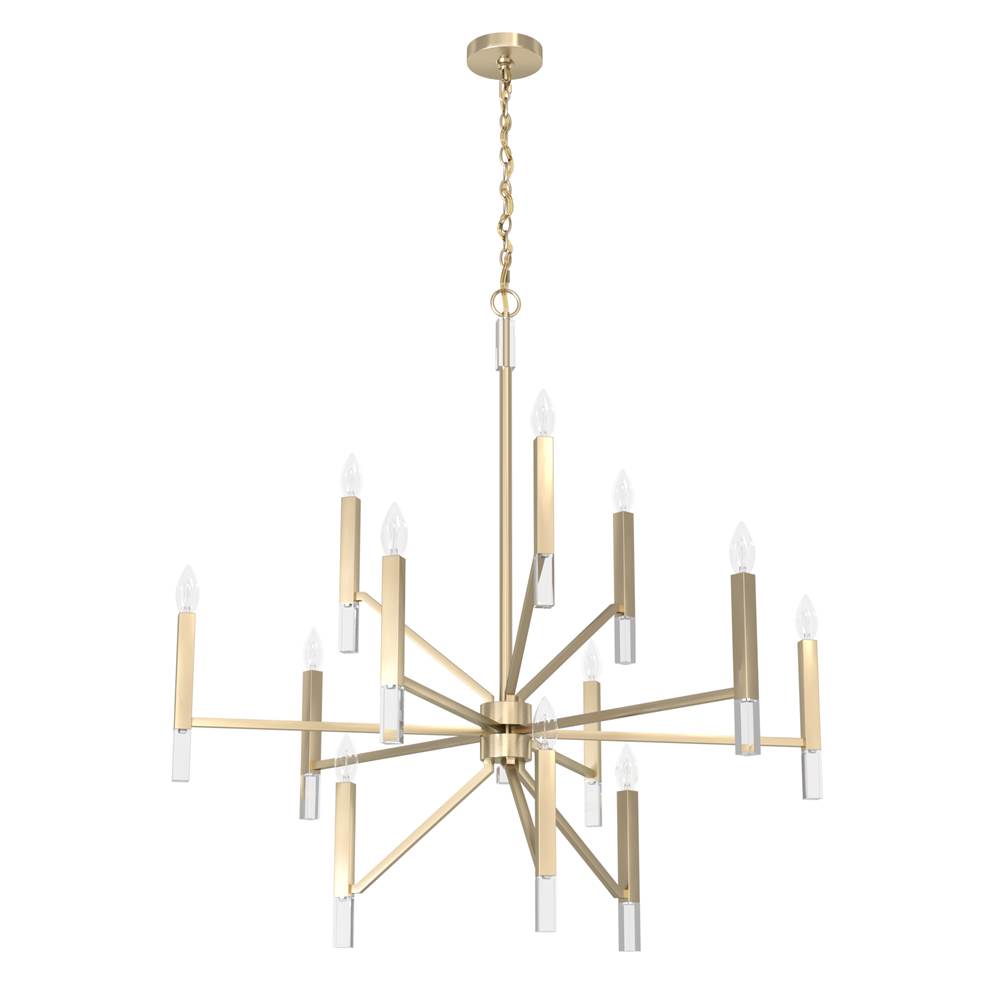 Hunter 19529 Palm Gold Hunter Sunjai Palm Gold 12 Light Chandelier Ceiling Light Fixture Image 1