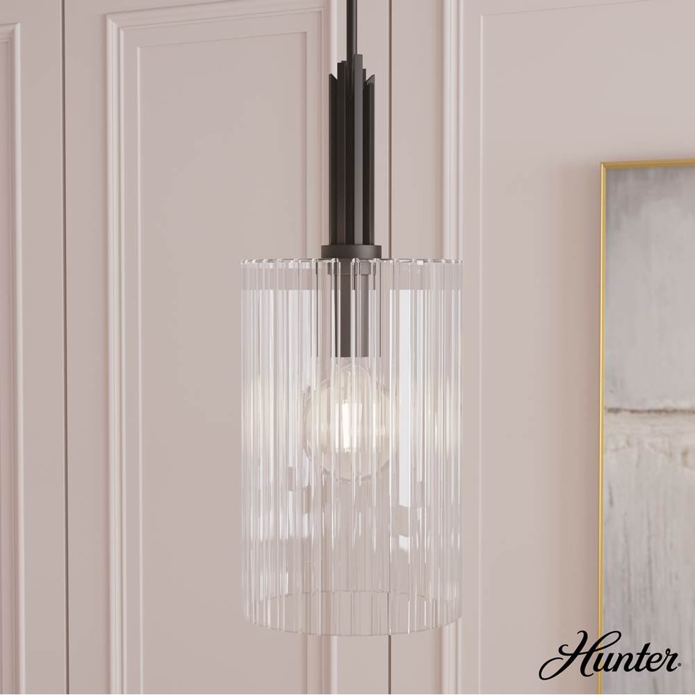 Hunter 45225 Matte Black Gatz Matte Black With Clear Fluted Glass 1 Light Pendant Ceiling Light Fixture Image 4