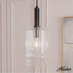 Hunter 45225 Matte Black Gatz Matte Black With Clear Fluted Glass 1 Light Pendant Ceiling Light Fixture Image 4