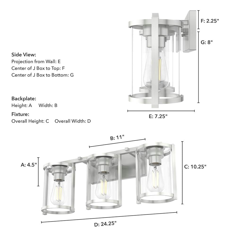 Hunter 48007 Brushed Nickel Astwood Brushed Nickel With Clear Glass 3 Light Vanity Wall Light Fixture Image 3