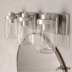 Hunter 48020 Brushed Nickel,Grey Wood Devon Park Brushed Nickel And Grey Wood With Clear Glass 3 Light Vanity Wall Light Fixture Image 4