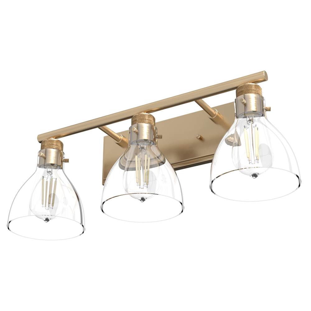 Hunter 48035 Alturas Gold Van Nuys Alturas Gold With Clear Glass 3 Light Vanity Wall Light Fixture Image 7