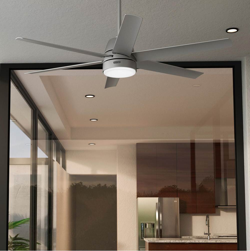 Hunter 51876 Matte Silver 60 Inch Skysail Matte Silver Wet Rated Ceiling Fan With Led Light Kit And Handheld Remote Image 5