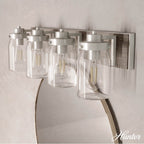 Hunter 48022 Brushed Nickel,Grey Wood Devon Park Brushed Nickel And Grey Wood With Clear Glass 4 Light Vanity Wall Light Fixture Image 4