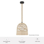 Hunter 48200 Matte Black Baskel 1 Light Large Pendant Rattan Image 3