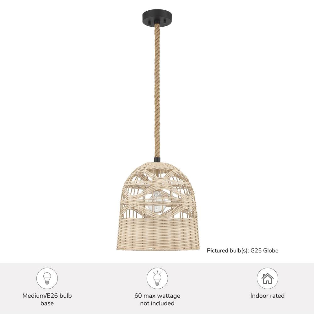 Hunter 48200 Matte Black Baskel 1 Light Large Pendant Rattan Image 3