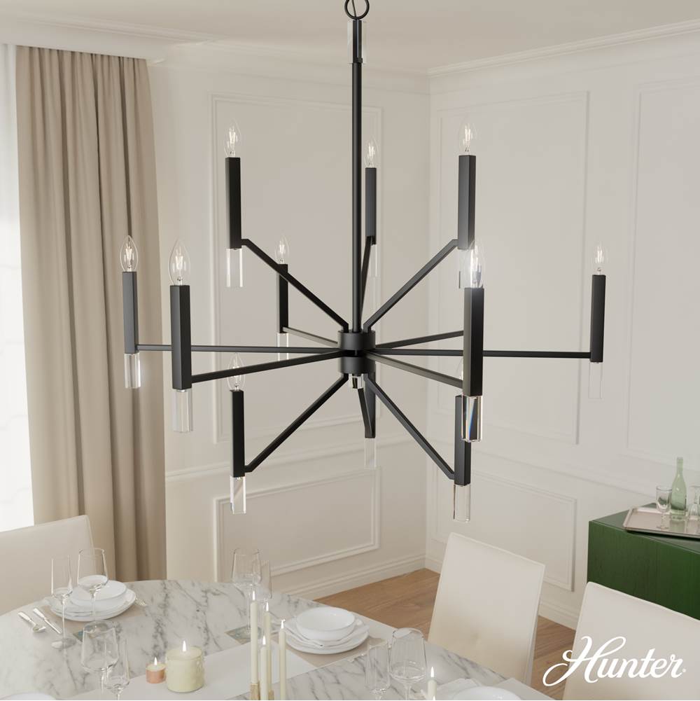 Hunter 45230 Matte Black Sunjai Matte Black 12 Light Chandelier Ceiling Light Fixture Image 4