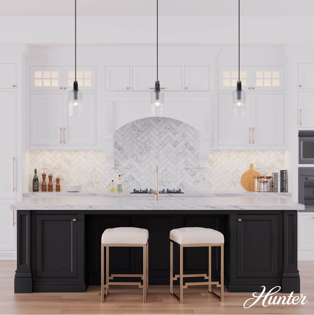 Hunter 45224 Matte Black Gatz Matte Black With Clear Fluted Glass 1 Light Pendant Ceiling Light Fixture Image 5