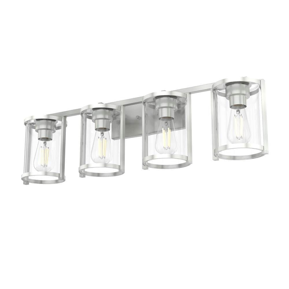 Hunter 48010 Brushed Nickel Astwood Brushed Nickel With Clear Glass 4 Light Vanity Wall Light Fixture Image 1