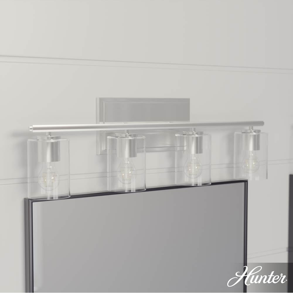 Hunter 48032 Brushed Nickel Kerrison Brushed Nickel With Seeded Glass 4 Light Vanity Wall Light Fixture Image 4