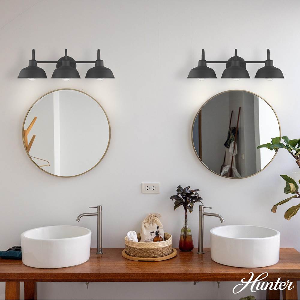 Hunter Mill Valley Hunter Mill Valley Matte Black 3 Light Medium Bathroom Vanity Wall Light Fixture