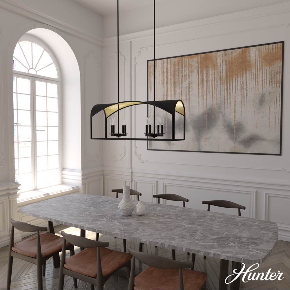 Hunter Dukestown Hunter Dukestown Natural Iron And Gold Leaf 8 Light Chandelier Ceiling Light Fixture