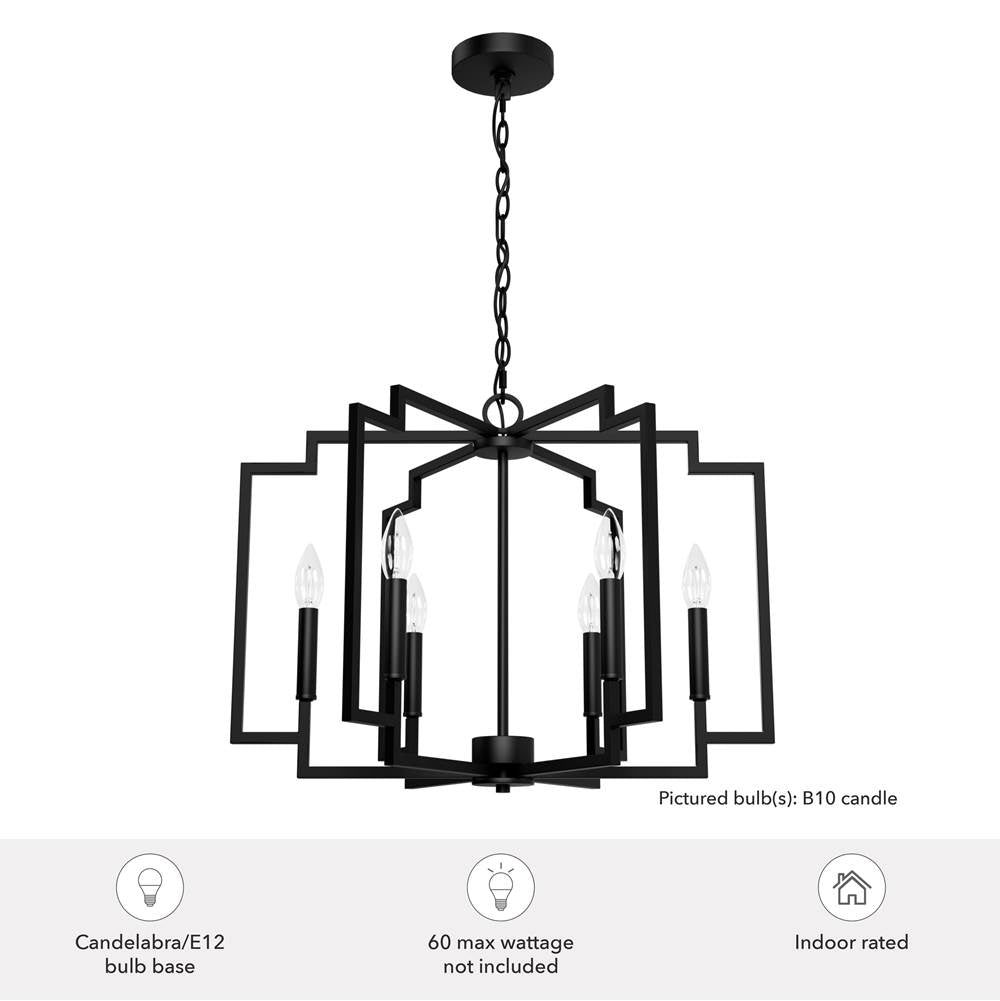Hunter 45241 Matte Black Zoanne Matte Black 6 Light Chandelier Ceiling Light Fixture Image 2