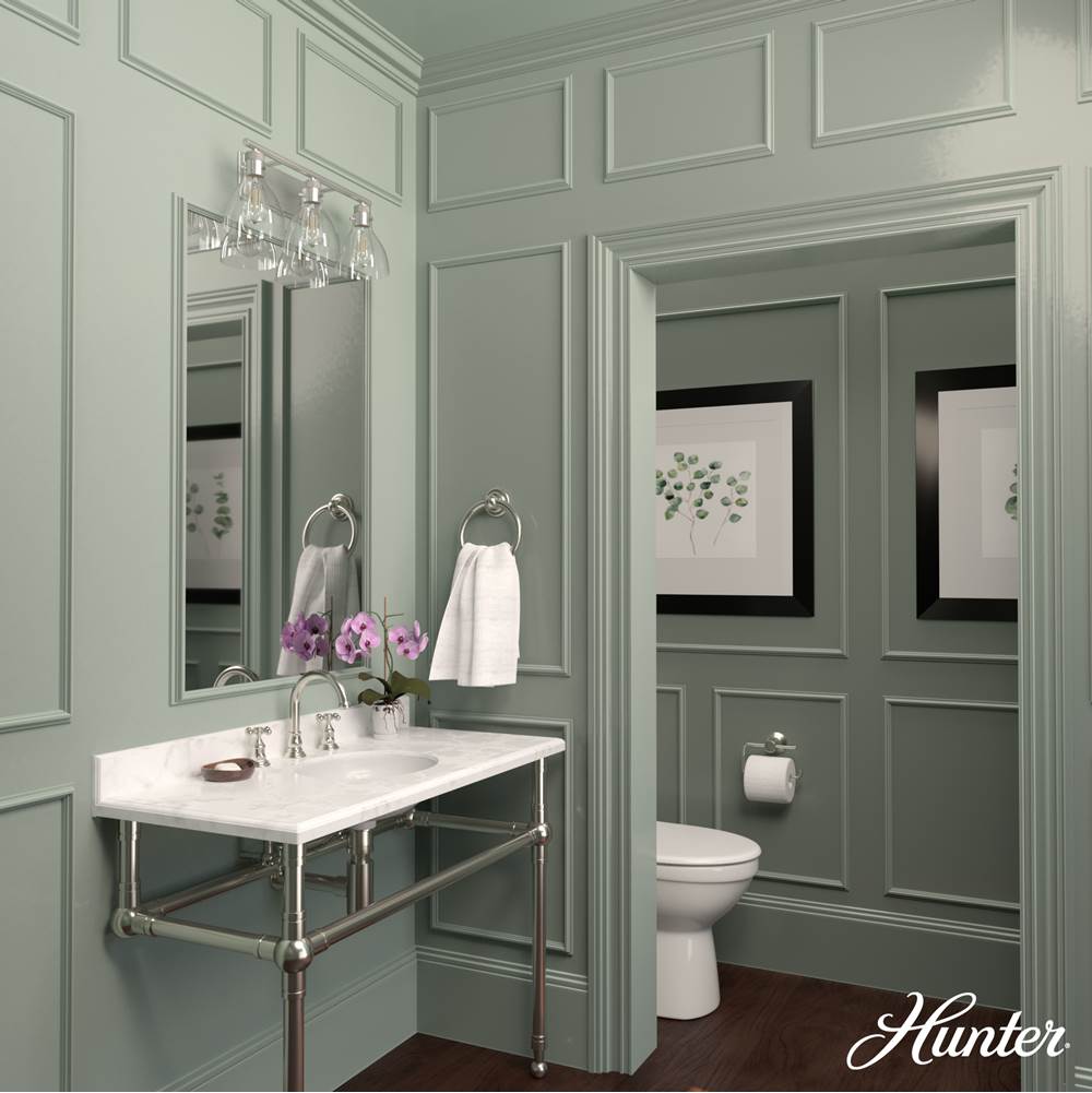 Hunter 48036 Brushed Nickel Van Nuys Brushed Nickel With Clear Glass 3 Light Vanity Wall Light Fixture Image 5