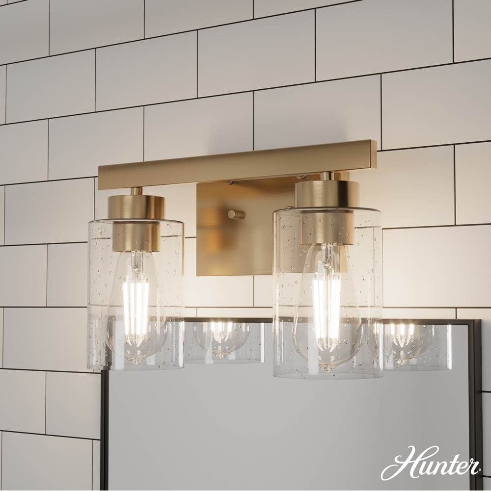 Hunter 13075 Alturas Gold Hartland Alturas Gold With Seeded Glass 2 Light Vanity Wall Light Fixture Image 4