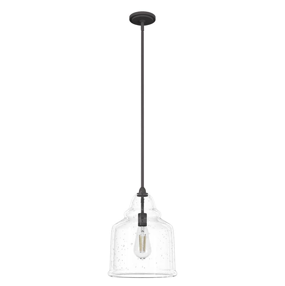 Hunter 19655 Noble Bronze Dunshire Bell Clear Seeded Glass 1 Light 12 Inch Medium Pendant Image 1