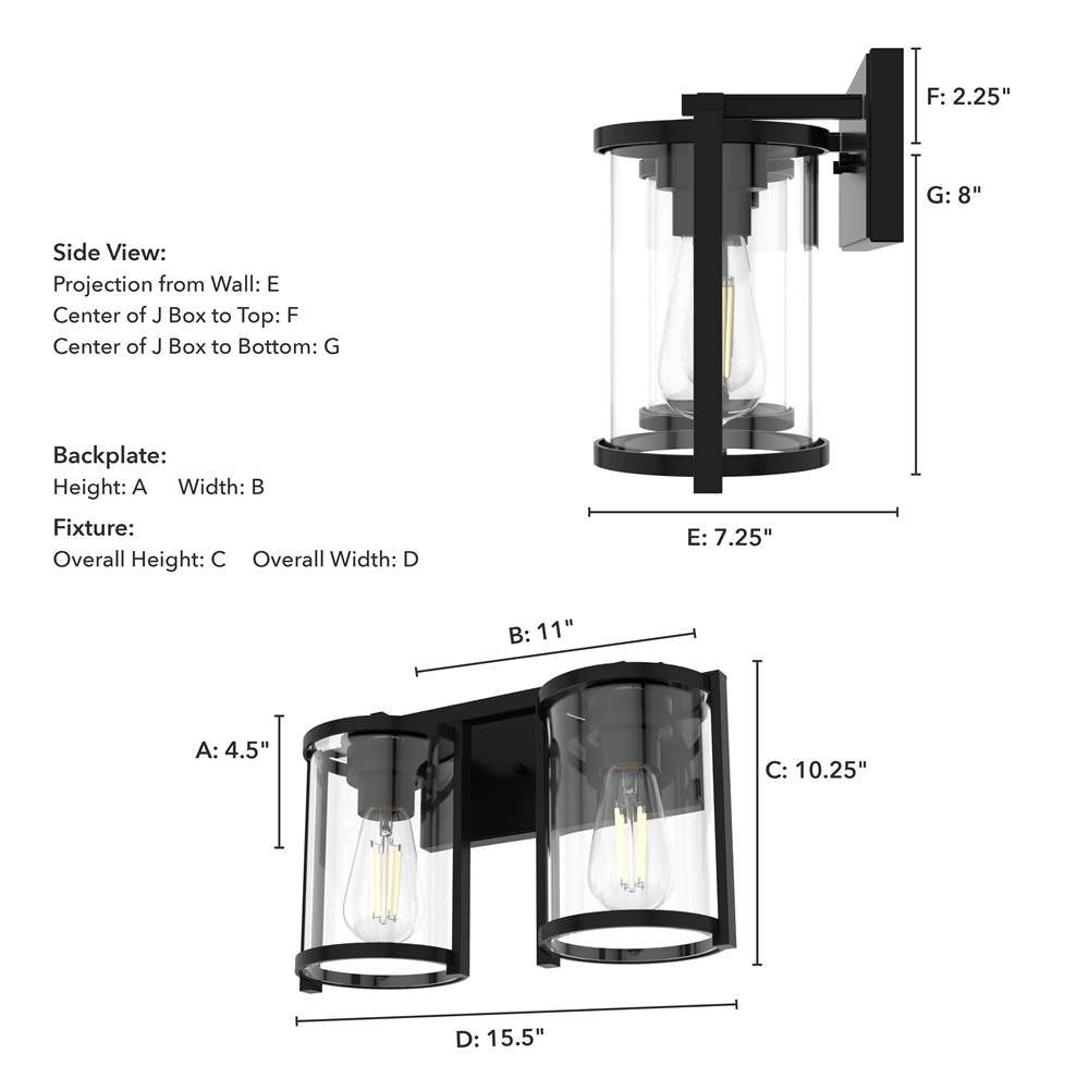 Hunter 48000 Matte Black Astwood Matte Black With Clear Glass 2 Light Vanity Wall Light Fixture Image 3