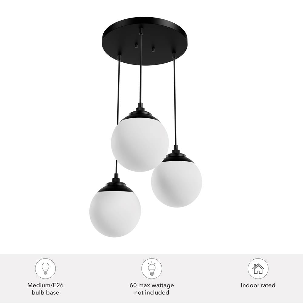 Hunter 19757 Matte Black Hepburn Matte Black With Cased White Glass 3 Light Cluster Ceiling Light Fixture Image 3