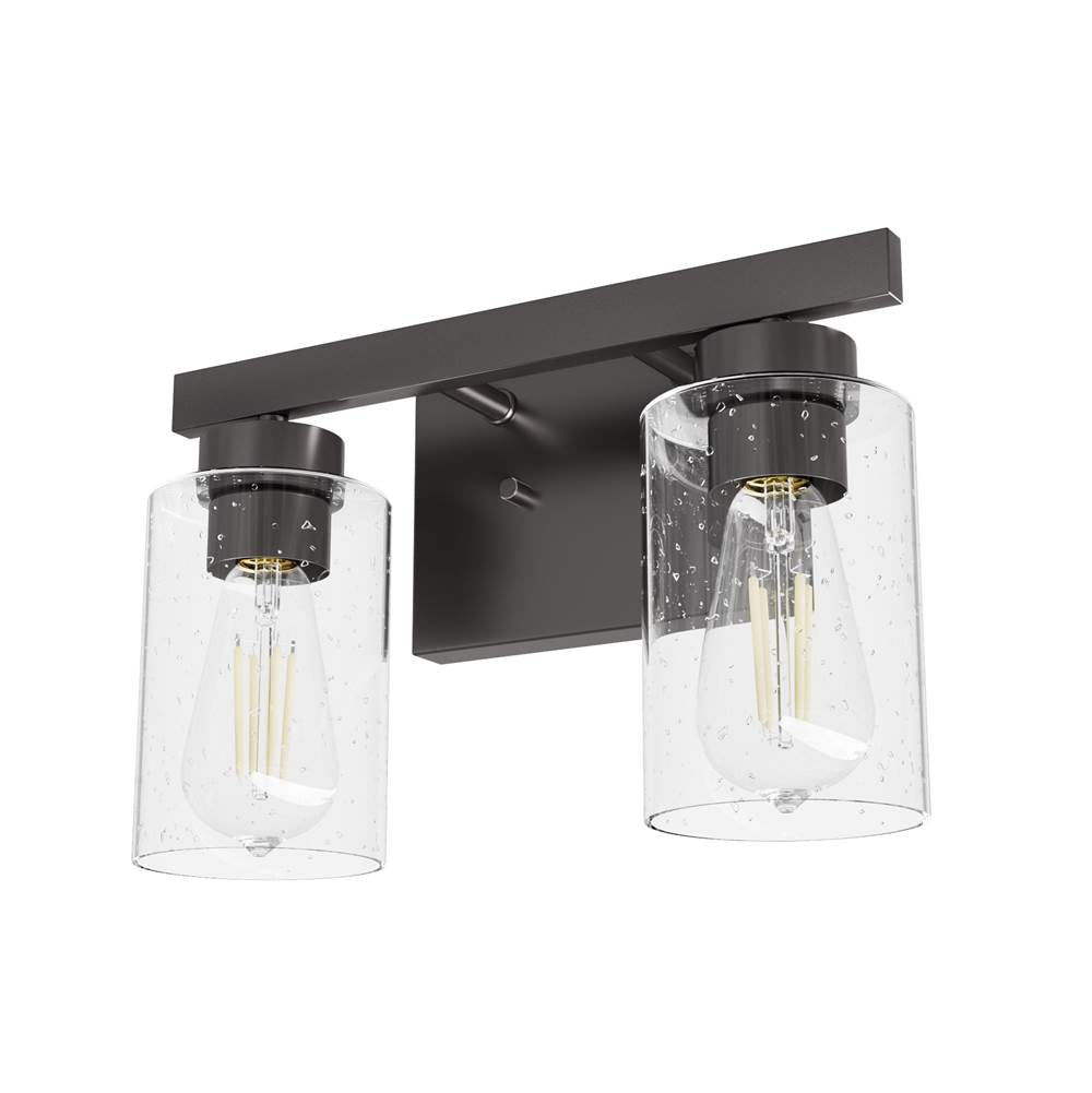 Hunter 13076 Noble Bronze Hartland Noble Bronze With Seeded Glass 2 Light Vanity Wall Light Fixture Image 1