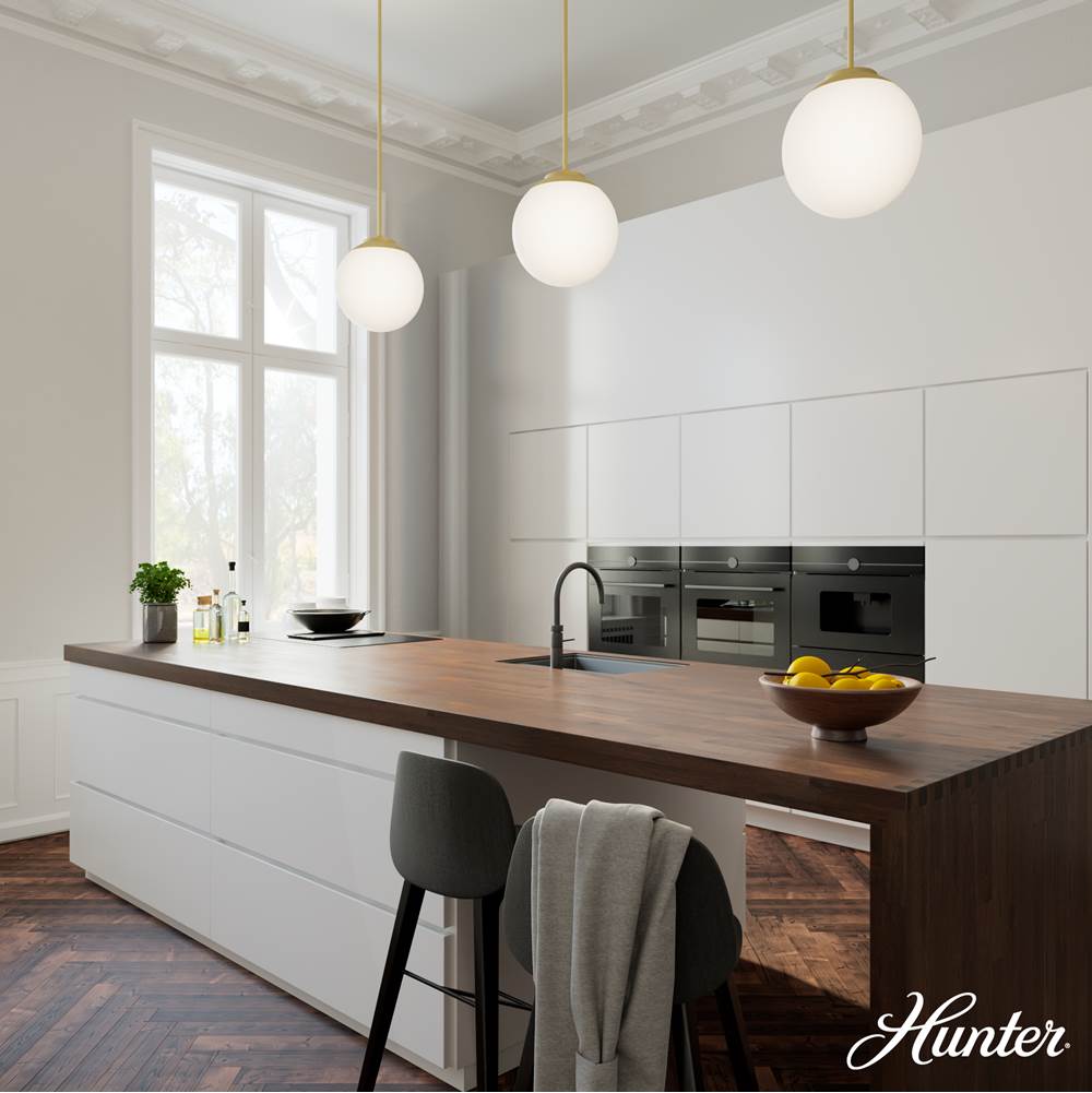 Hunter 19847 Painted Modern Brass Hepburn Painted Modern Brass With Cased White Glass 1 Light Pendant Ceiling Light Fixture Image 6