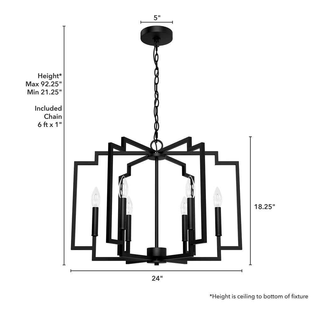 Hunter 45241 Matte Black Zoanne Matte Black 6 Light Chandelier Ceiling Light Fixture Image 3
