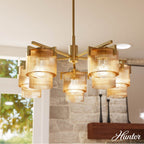 Hunter 13138 Luxe Gold Ontario Luxe Gold With Amber Glass 5 Light Chandelier Ceiling Light Fixture Image 4