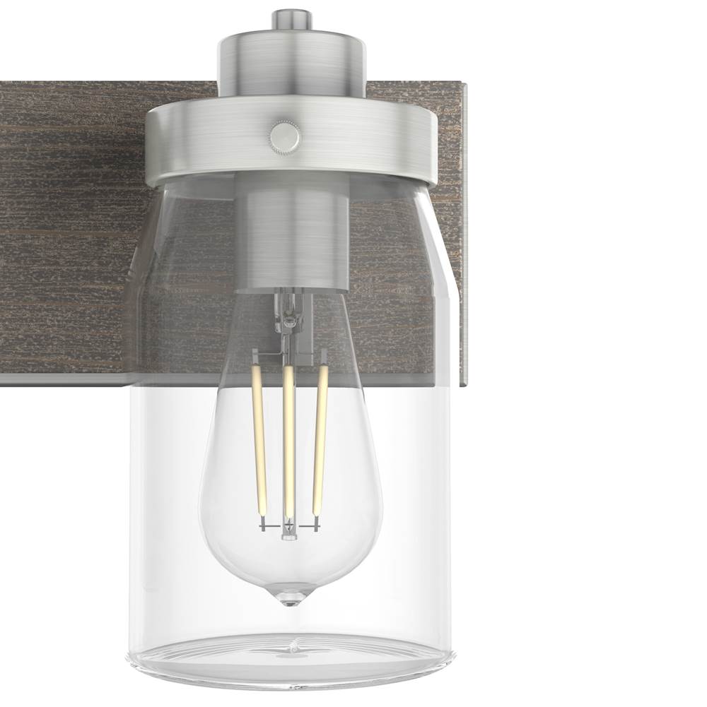 Hunter Devon Park Devon Park Brushed Nickel And Grey Wood With Clear Glass 4 Light Vanity Wall Light Fixture