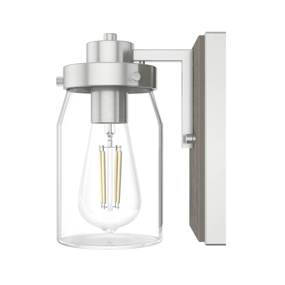 Hunter 48016 Brushed Nickel,Grey Wood Devon Park Brushed Nickel And Grey Wood With Clear Glass 1 Light Sconce Wall Light Fixture Image 6