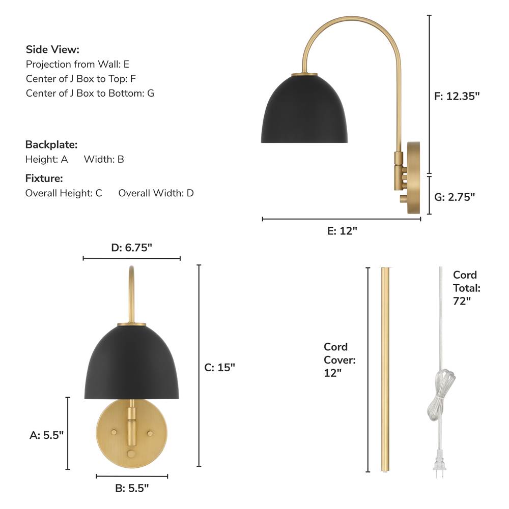 Hunter 48175 Luxe Gold Erling 1 Light Large Pin Up Sconce Gold Image 6