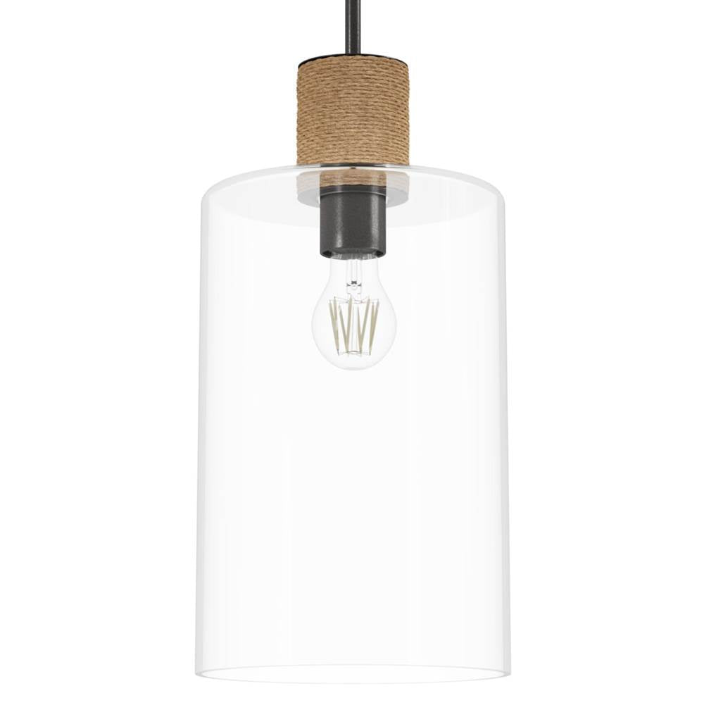 Hunter 13112 Noble Bronze Hunter Vanning Noble Bronze And Natural Sisal Rope With Clear Glass 1 Light Pendant Ceiling Light Fixture Image 1