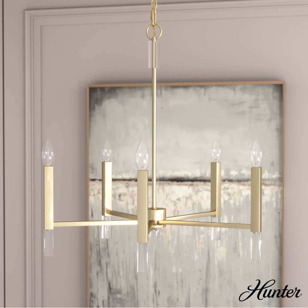 Hunter 19523 Palm Gold Hunter Sunjai Palm Gold 5 Light Chandelier Ceiling Light Fixture Image 5