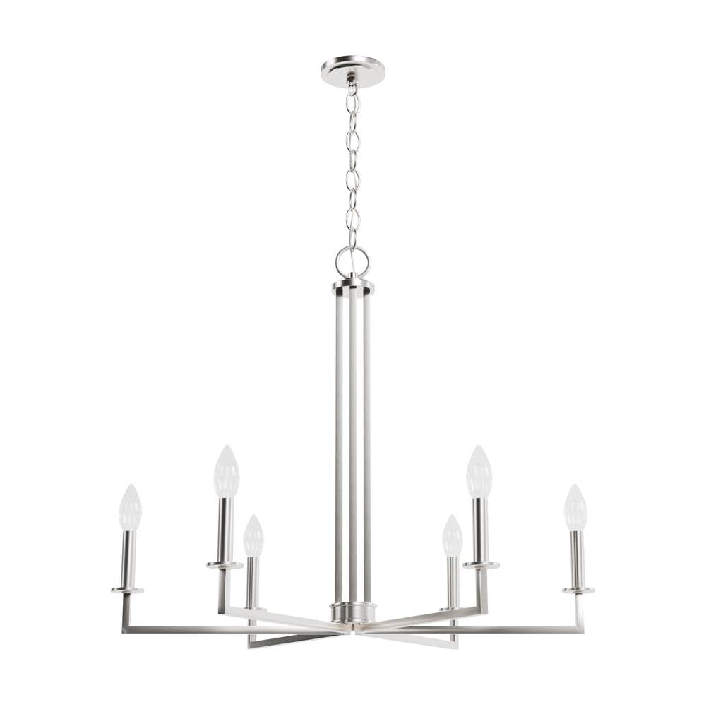 Hunter 19621 Brushed Nickel Hunter Bearden Brushed Nickel 6 Light Chandelier Ceiling Light Fixture Image 1