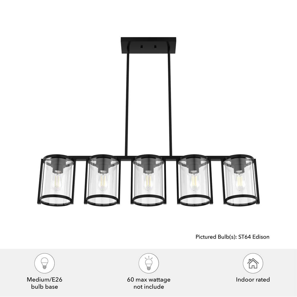 Hunter 48013 Matte Black Astwood Matte Black With Clear Glass 5 Light Chandelier Ceiling Light Fixture Image 3