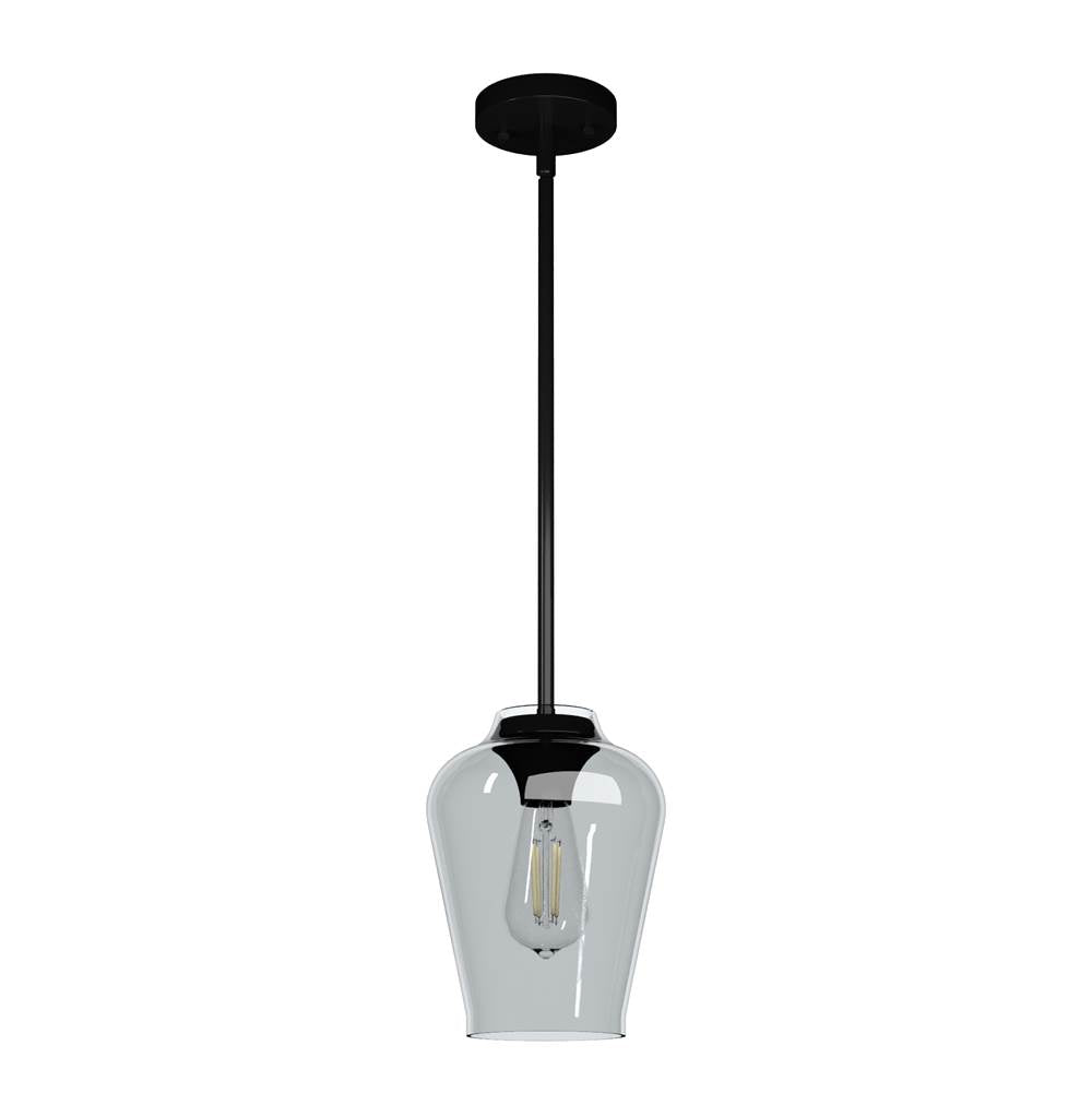 Hunter 19724 Matte Black Hunter Vidria Matte Black 1 Light Pendant Ceiling Light Fixture Image 1