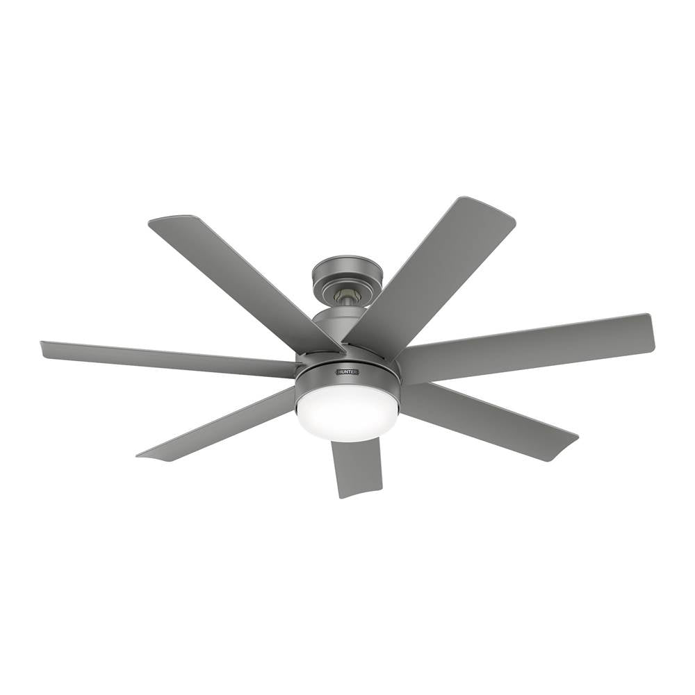 Hunter 52376 Matte Silver 52 Inch Brazos Matte Silver Damp Rated Ceiling Fan With Led Light Kit And Handheld Remote Image 1