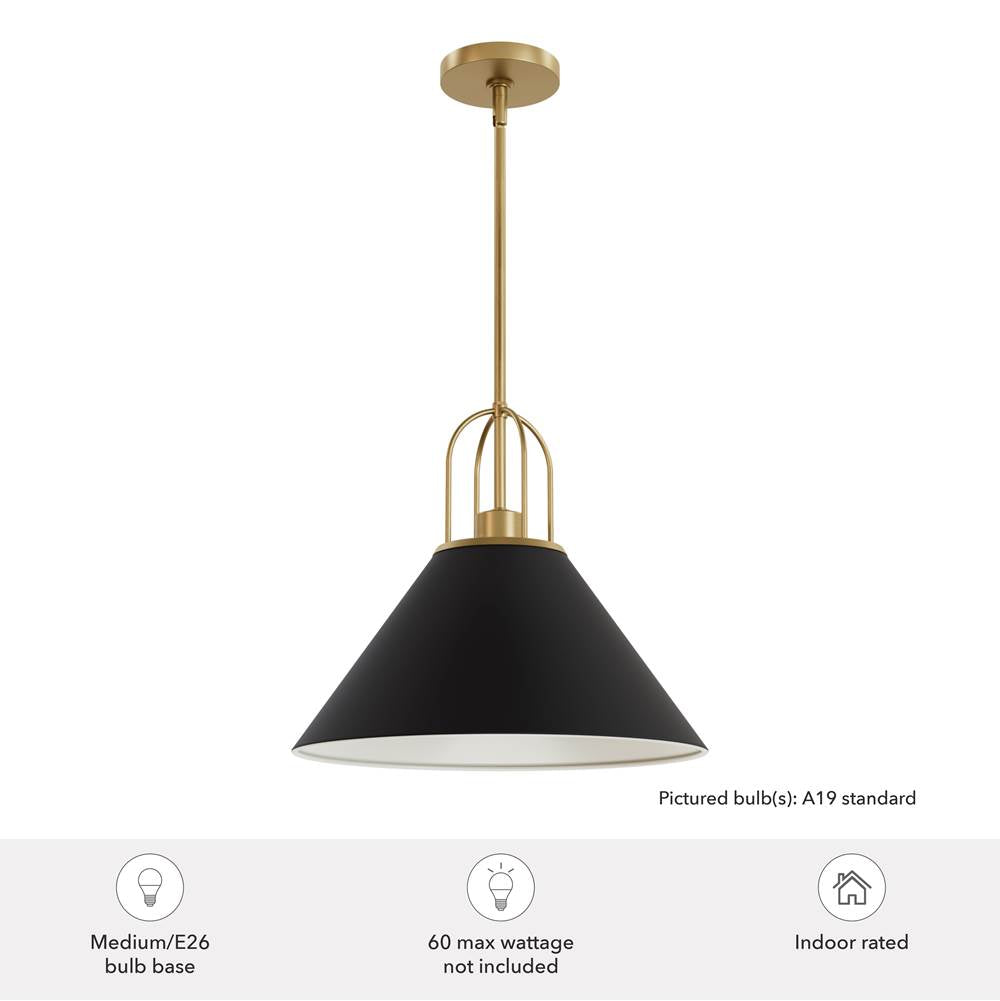 Hunter 13165 Flat Matte Black Hunter Carrington Isle Flat Matte Black And Luxe Gold 1 Light Pendant Ceiling Light Fixture Image 3