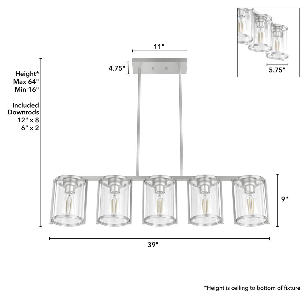 Hunter 48012 Brushed Nickel Astwood Brushed Nickel With Clear Glass 5 Light Chandelier Ceiling Light Fixture Image 4