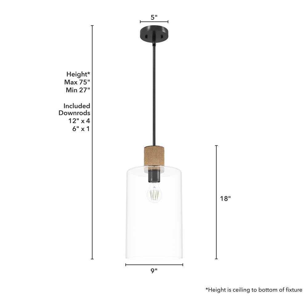 Hunter 13112 Noble Bronze Hunter Vanning Noble Bronze And Natural Sisal Rope With Clear Glass 1 Light Pendant Ceiling Light Fixture Image 4