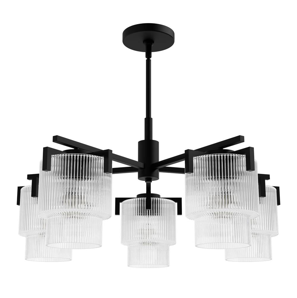 Hunter 13137 Matte Black Ontario Matte Black With Clear Glass 5 Light Chandelier Ceiling Light Fixture Image 1