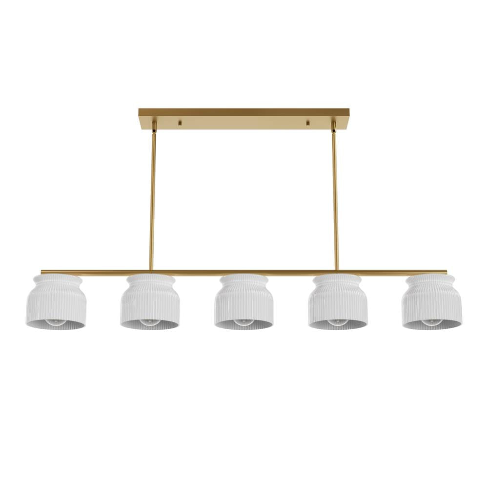 Hunter 13180 Luxe Gold Harlowe Luxe Gold With Cased White Glass 5 Light Chandelier Ceiling Light Fixture Image 1