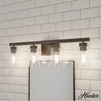Hunter 13082 Noble Bronze Hartland Noble Bronze With Seeded Glass 4 Light Vanity Wall Light Fixture Image 4