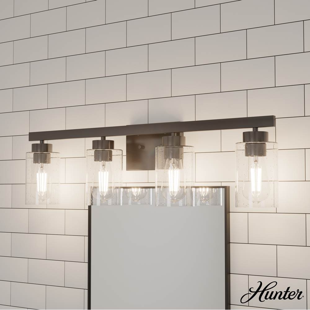 Hunter 13082 Noble Bronze Hartland Noble Bronze With Seeded Glass 4 Light Vanity Wall Light Fixture Image 4