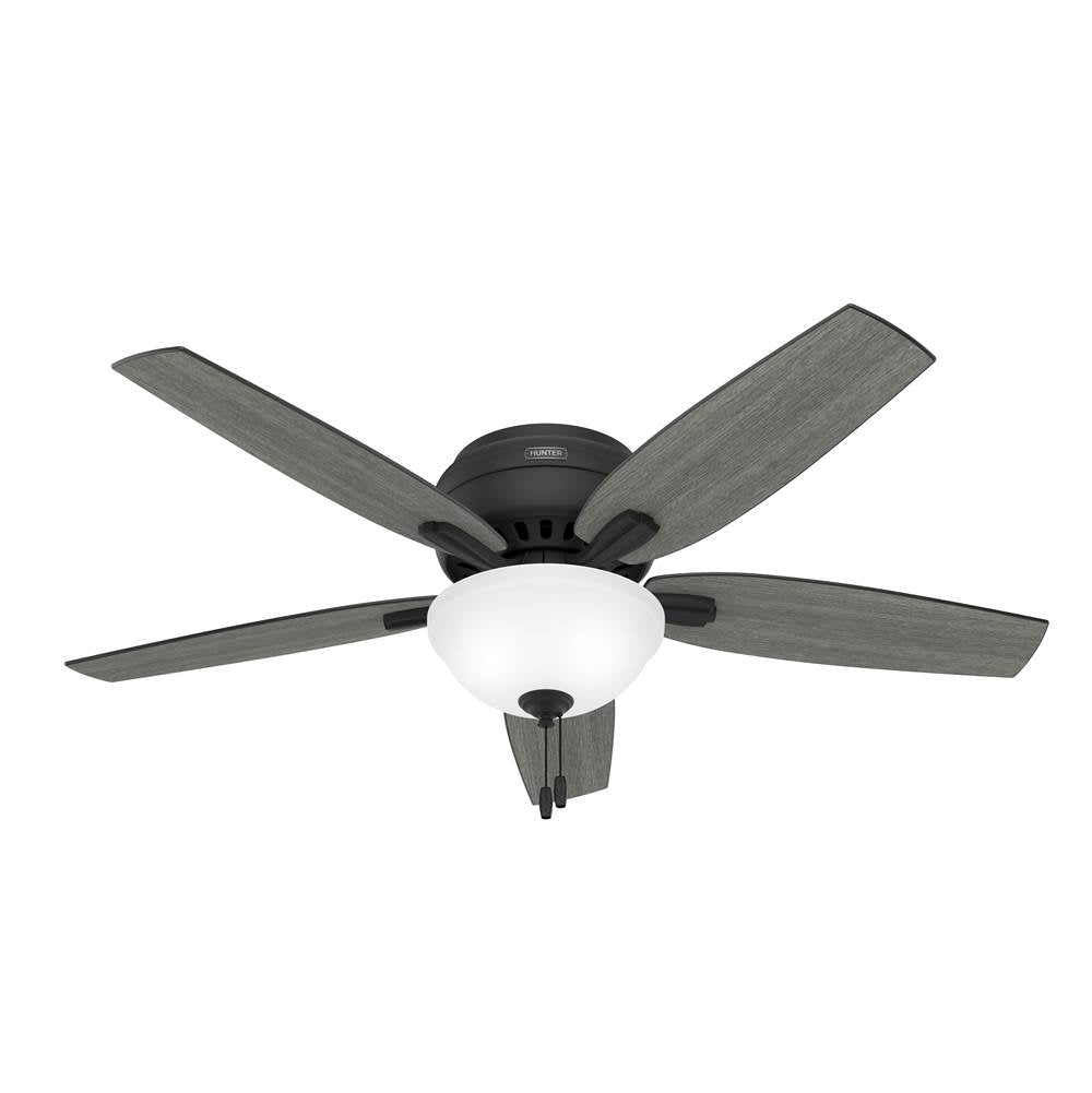 Hunter 52396 Matte Black 52 Inch Newsome Matte Black Low Profile Ceiling Fan With Led Light Kit And Pull Chain Image 1