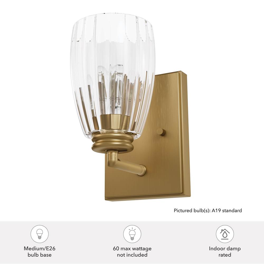 Hunter 13196 Luxe Gold Hunter Rossmoor Luxe Gold With Clear Glass 1 Light Sconce Wall Light Fixture Image 2