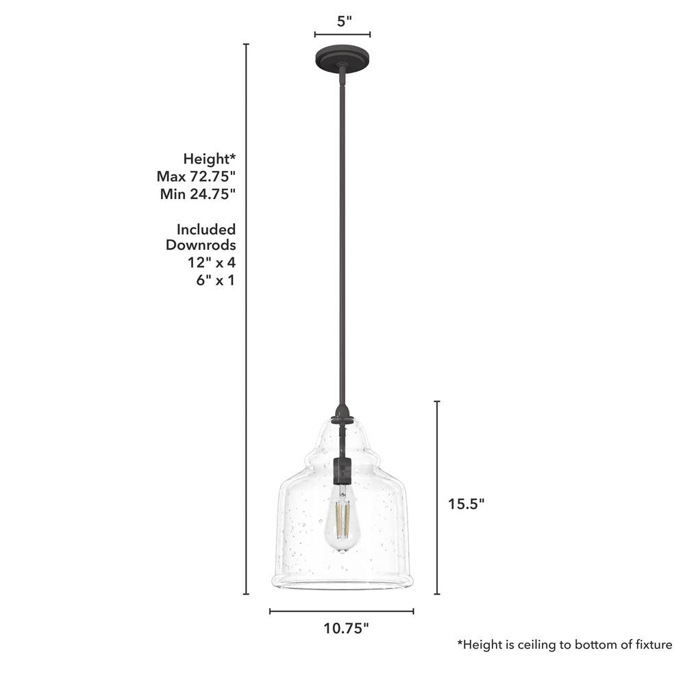 Hunter 19655 Noble Bronze Dunshire Bell Clear Seeded Glass 1 Light 12 Inch Medium Pendant Image 2