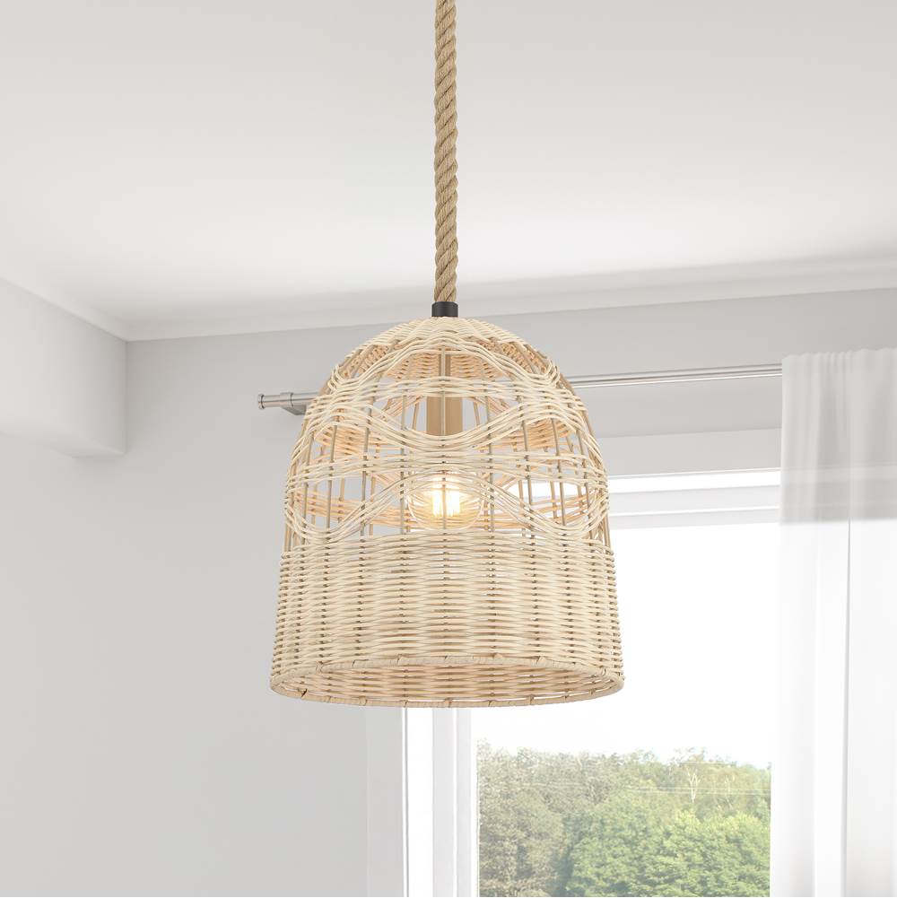 Hunter 48200 Matte Black Baskel 1 Light Large Pendant Rattan Image 5
